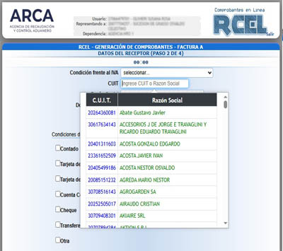 Listado de clientes para Factura electrónica RECE